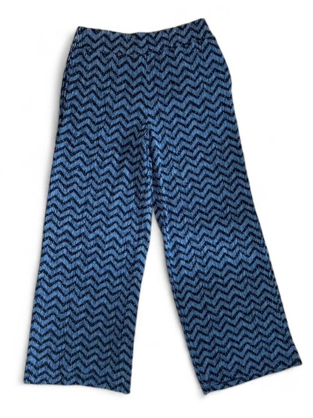 Cato Blue and Navy Chevron Print Pattern Long Wide Leg Flowy Pants Women's SZ M